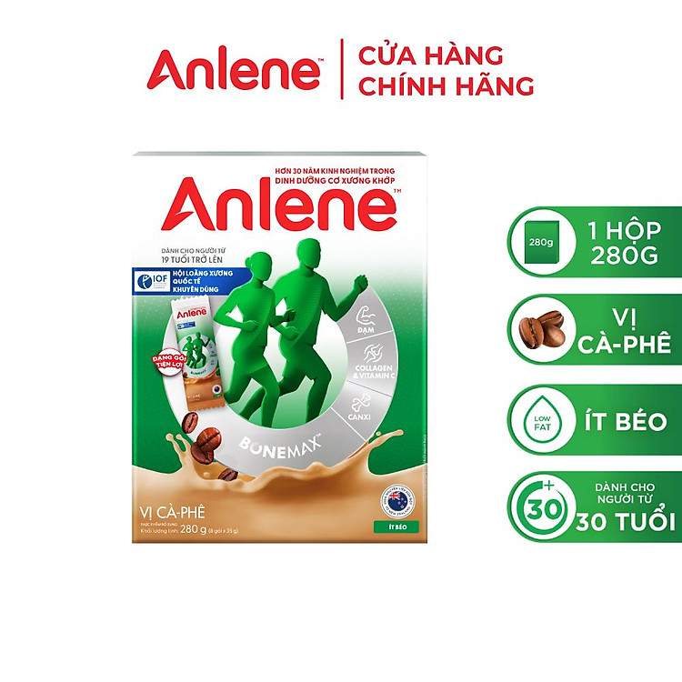 Sữa bột Anlene vị cà phê hộp giấy 280g chất lượng quốc tế cho xương khớp chắc khỏe