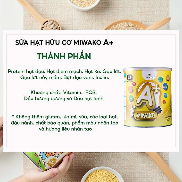 Sữa bột Miwako A+ hữu cơ vị vani 700g x 4 hộp bổ sung dưỡng chất cho bé phát triển cao lớn