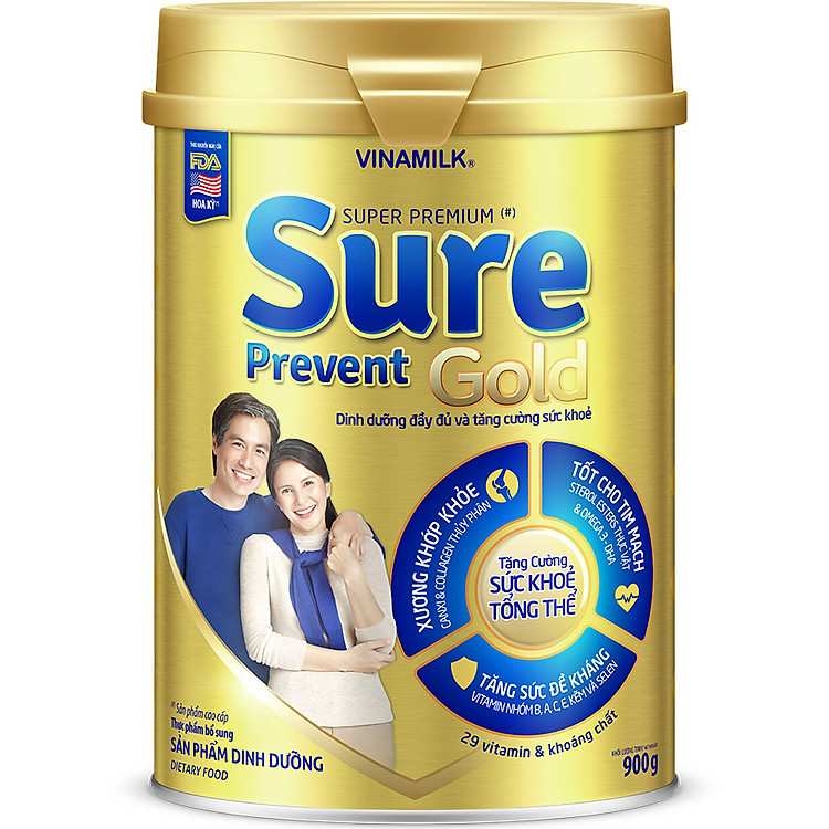 Sữa bột Vinamilk Sure Prevent Gold 900g chăm sóc sức khỏe toàn diện cho người trưởng thành