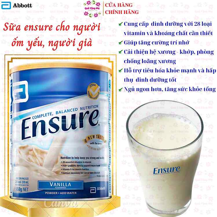 Sữa Ensure Úc hỗ trợ tiêu hóa và hấp thụ dưỡng chất cho người có thể trạng yếu