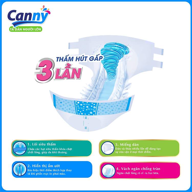 Tã dán người lớn Canny gói 10 miếng siêu mềm thấm hút nhanh phù hợp mọi loại da