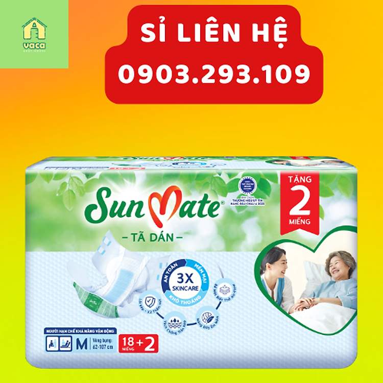 Tã dán người lớn Sunmate XL18+2 gói đại tiết kiệm bảo vệ khô thoáng mỗi ngày