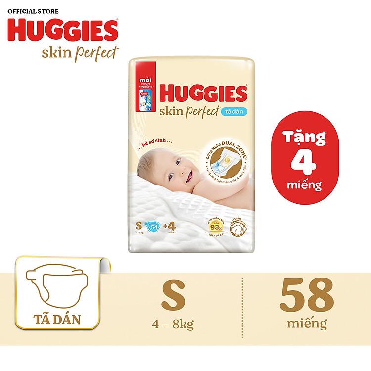 Tã dán sơ sinh Huggies Skin Perfect S 54+4 miếng bề mặt 3D siêu mềm mại và thoáng khí
