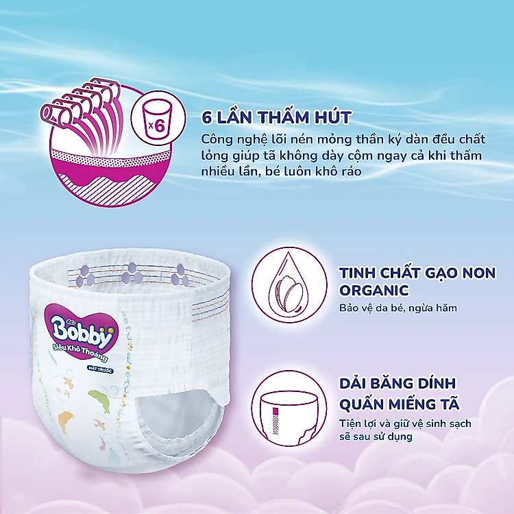 Tã quần Bobby M112 tặng 4 miếng tinh chất trà xanh kháng khuẩn và khử mùi vượt trội