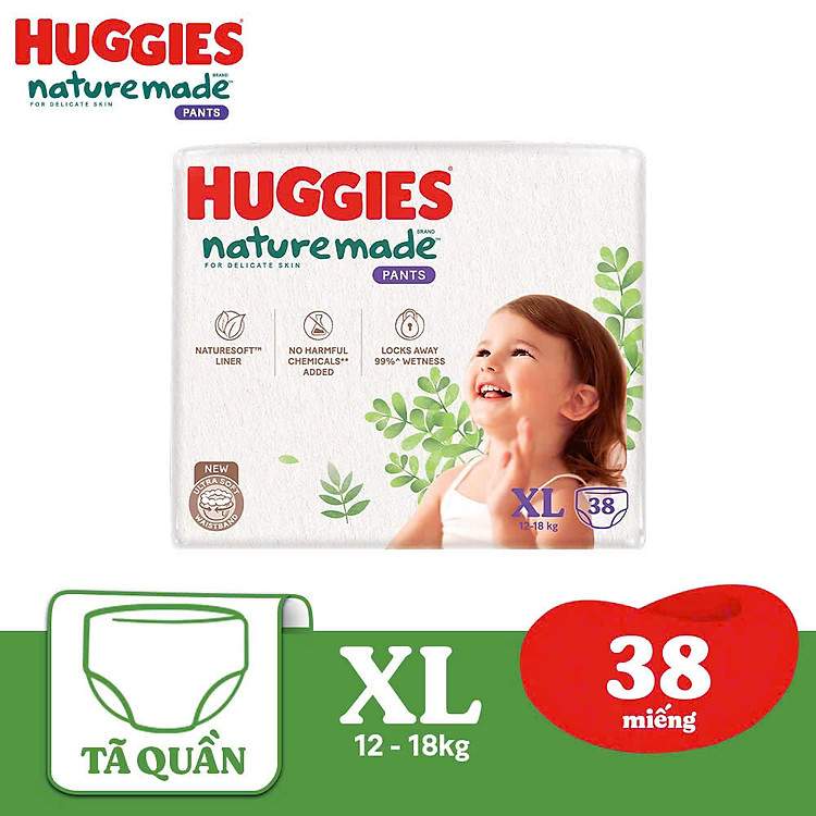 Tã Quần Huggies Platinum Nature Made XL38 Mềm Mại Như Nhung Nâng Niu Từng Bước Chạy