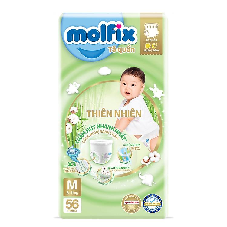 Tã quần Molfix Thiên nhiên size M 56 miếng chất liệu cao cấp an toàn cho trẻ