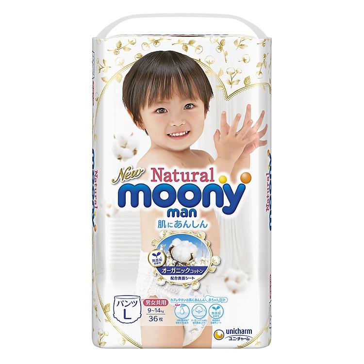 Tã Quần Moony Natural Bông Organic L36 Miếng Công Nghệ Mới An Toàn Cho Trẻ