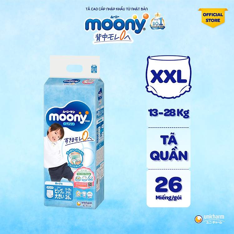 Tã Quần Moony Nhật Bản Bé Trai XXL26 Miếng Lựa Chọn Hoàn Hảo Cho Da Bé Nhạy Cảm