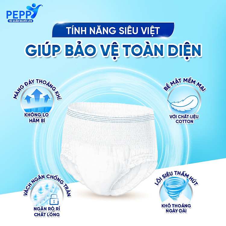 Tã quần người lớn Peppy size M L gói 40 miếng thấm hút cực mạnh ngăn ngừa hăm da