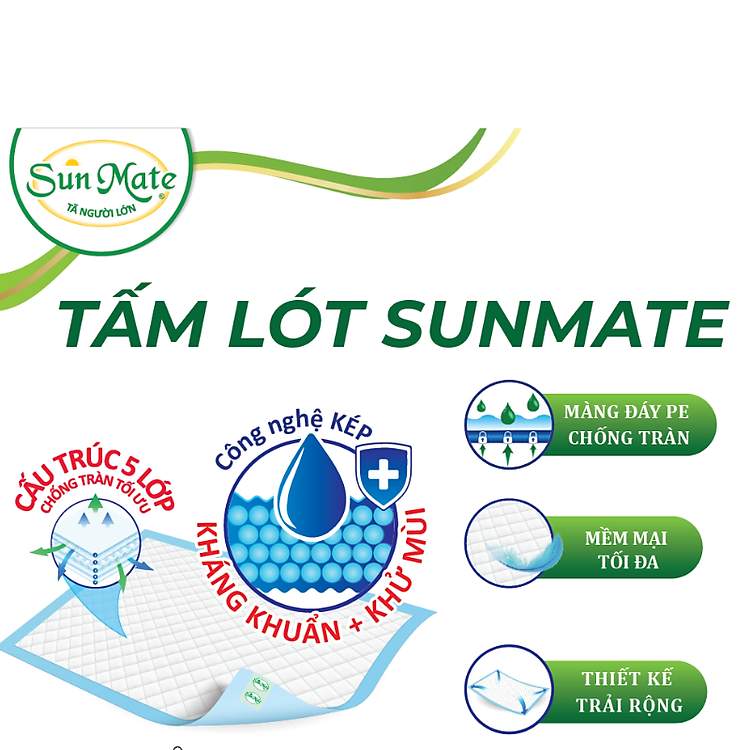 Tấm lót SunMate size M combo 3 gói 20 miếng bảo vệ tối ưu bề mặt nằm khô ráo