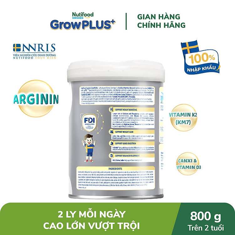Tăng cường năng lượng và tầm vóc với sữa bột Nutifood GrowPLUS+ Cao Lớn Vượt Trội 800g