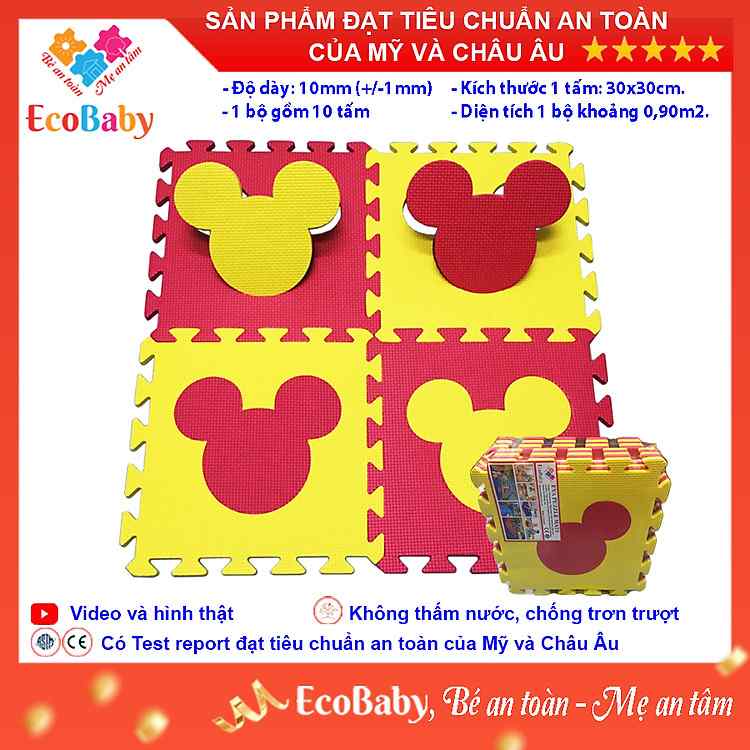 Thảm xốp ECOBABY Mickey bộ 10 tấm dày 1cm kích thước 30x30cm cho không gian của bé
