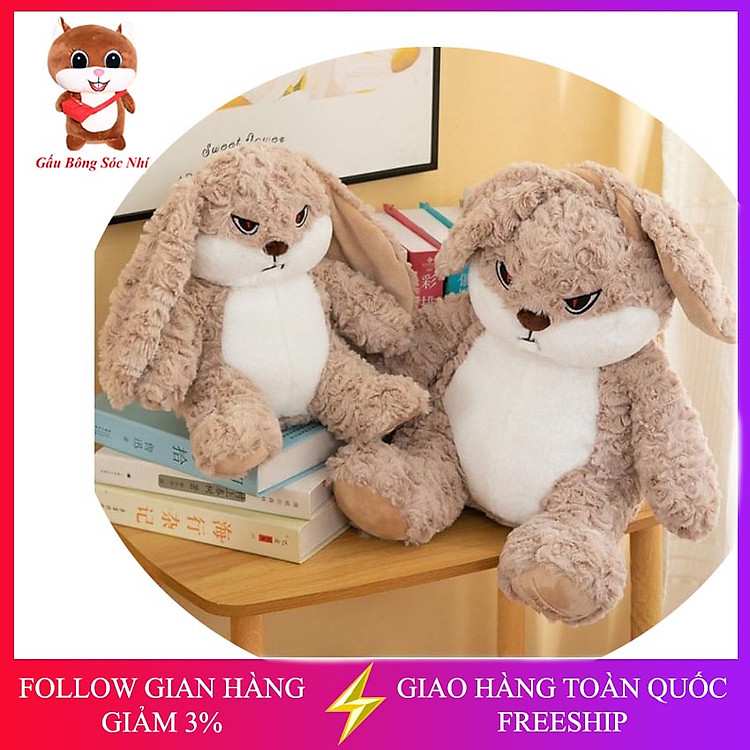 Thỏ bông mặt quạo nhập khẩu bền màu dễ dàng vệ sinh giặt máy không lo hỏng