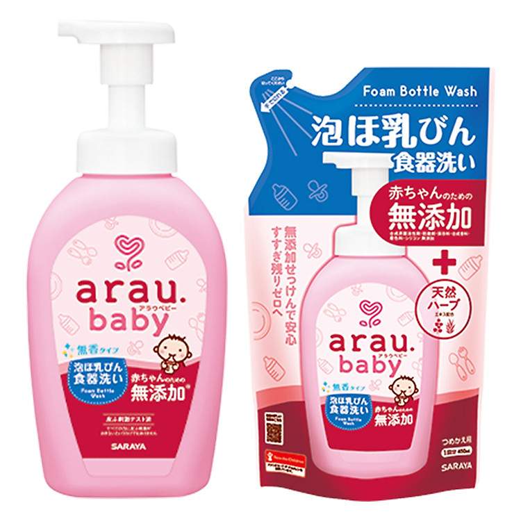 Trải nghiệm làm sạch thảo mộc với combo nước rửa bình Arau Baby bình 500ml túi 450ml