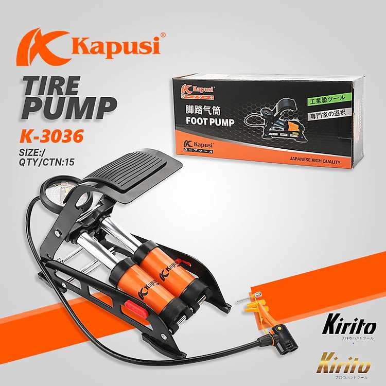 Trang bị bơm hơi đạp chân Kapusi 2 xilanh để đảm bảo an toàn trên mọi cung đường