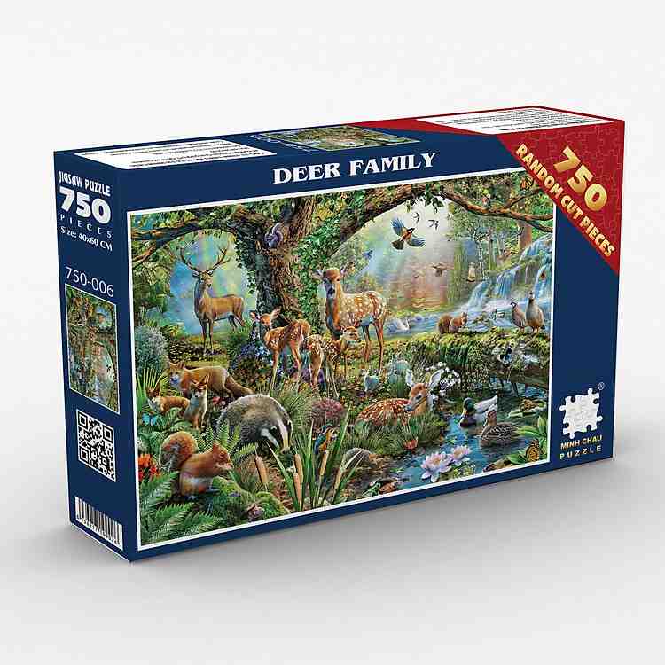 Tranh Xếp Hình Cao Cấp Minh Châu Deer Family 750 Mảnh Ghép Ngẫu Nhiên Đầy Thử Thách Trí Tuệ