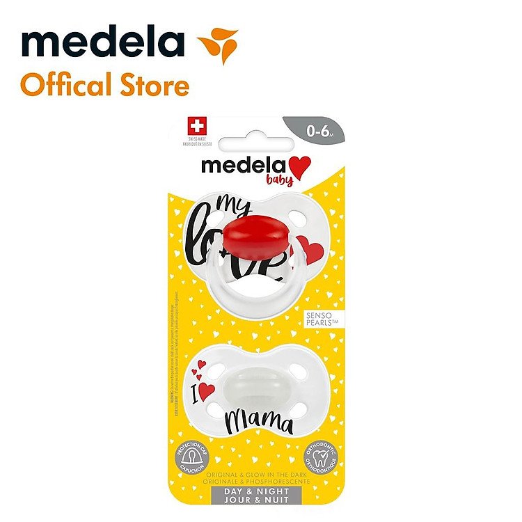 Ty ngậm Medela Baby Pacifier Day & Night vỉ đôi siêu nhẹ bảo vệ nụ cười xinh của bé