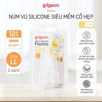 Vỉ 2 núm ty Pigeon cổ hẹp silicon siêu mềm size LL phù hợp mọi bình cổ hẹp