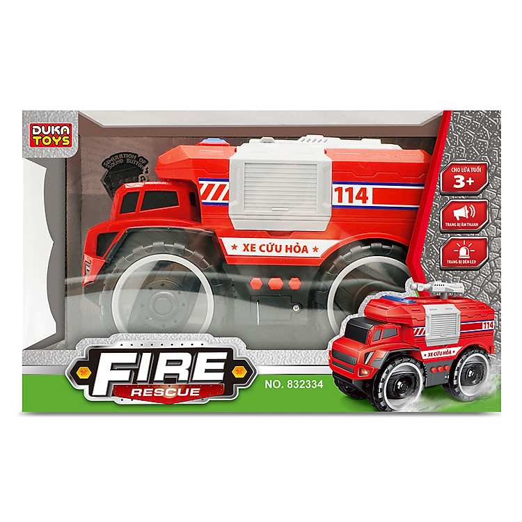 Xe cứu hỏa Duka màu sắc rực rỡ tích hợp bộ phát âm thanh và đèn báo hiệu mạnh