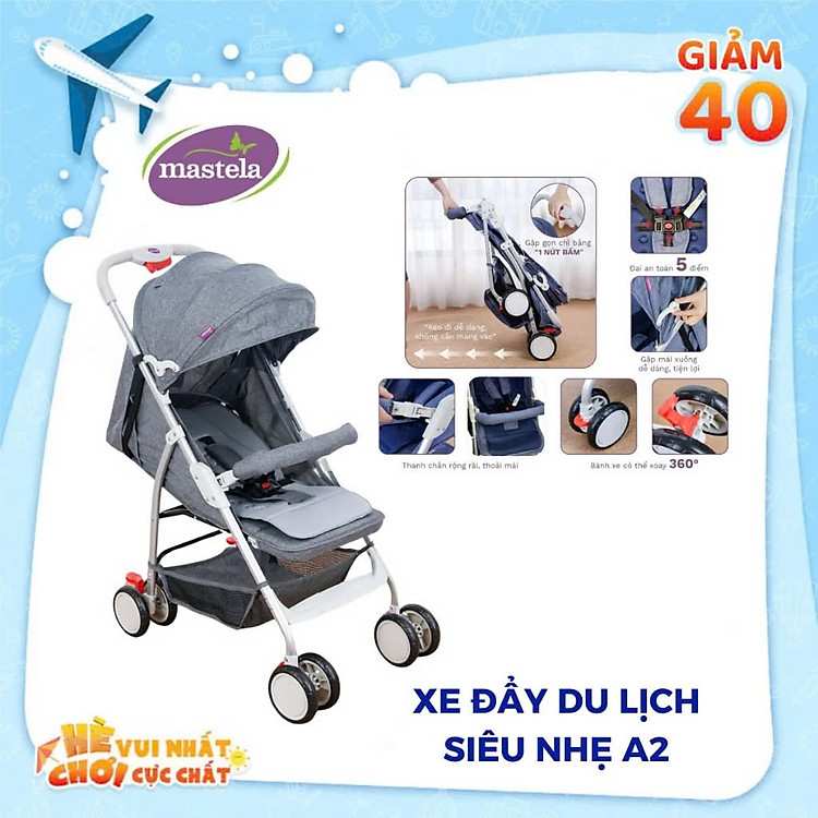 Xe đẩy gấp gọn Mastela A2 khung Aluminum siêu nhẹ và bền bỉ bảo hành chính hãng trọn năm