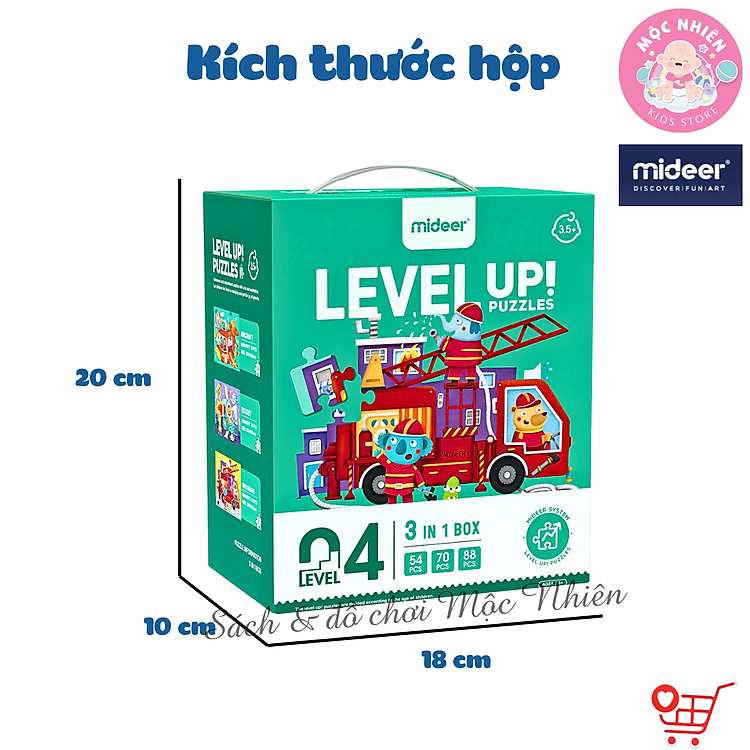 Xếp Hình Mideer Level 4 Bộ 3 Tranh Khủng Long Và Giao Thông Từ 54 Mảnh Ghép
