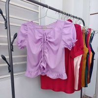 Áo Croptop Nữ Thiết Kế Cổ V Tôn Dáng Vải Lụa Mát AO0003