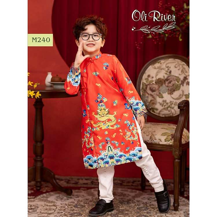 Áo dài Tết bé trai họa tiết Rồng vàng hàng thiết kế cao cấp từ 12-40kg
