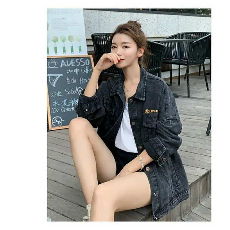 Áo khoác bò nữ thêu DF form rộng thiết kế sang trọng bền đẹp chuẩn phong cách thời trang
