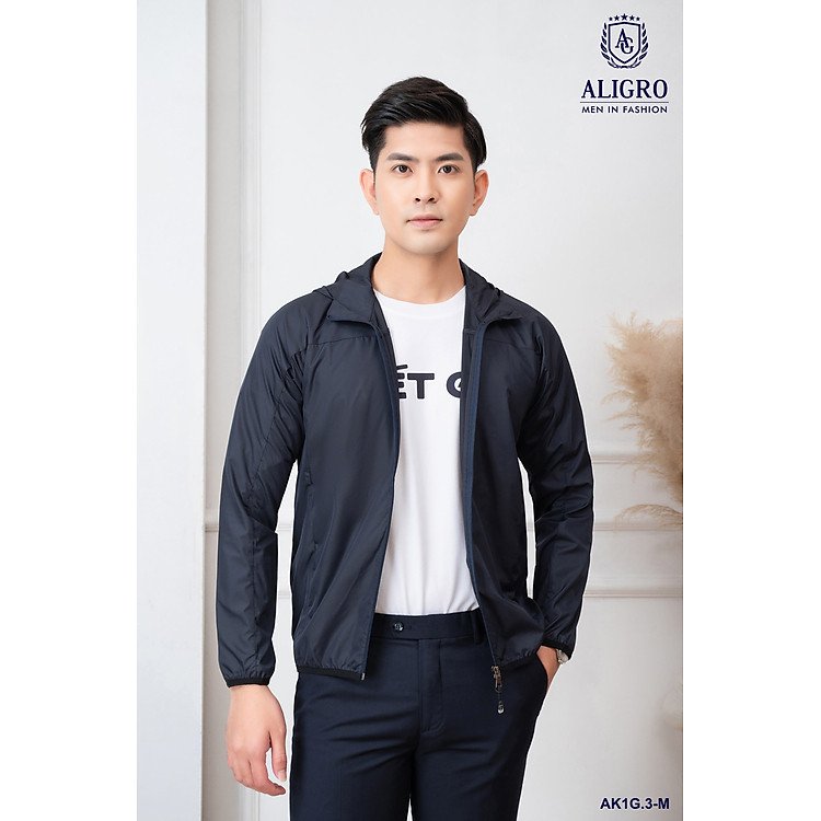 Áo khoác gió nam ALIGRO AK1G.3 màu navy 1 lớp siêu nhẹ thoáng khí khi sử dụng