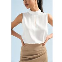 Áo kiểu nữ 2NDDATE TOP024 sát nách cổ cao lụa mịn màng mang lại sự tự tin