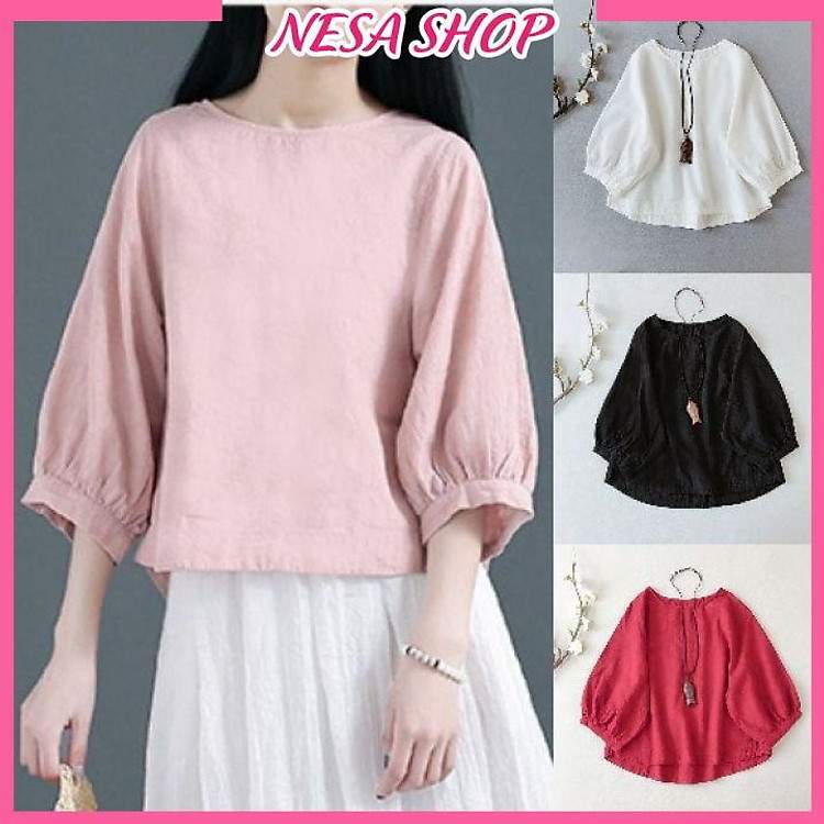 Áo kiểu nữ chất đũi cao cấp mềm mịn thấm hút mồ hôi form rộng thời trang NeSa Shop