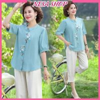 Áo kiểu tay lỡ trung niên NeSa Shop SMH.61 thêu hoa sang trọng chuẩn form bigsize
