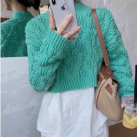 Áo len nữ dệt kim cổ cao dáng ngắn đa năng dễ dàng kết hợp mọi trang phục