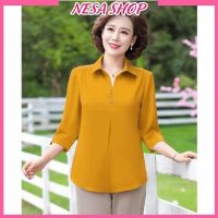 Áo lụa trung niên cao cấp tặng mẹ form rộng tay lỡ cổ sơ mi cách điệu hàng chuẩn NeSa Shop