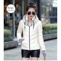 Áo phao nữ 3 lớp chần bông dày mịn màu trắng kem thiết kế cổ cao che chắn tốt