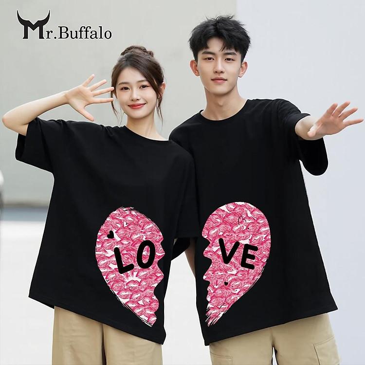 Áo Phông Đôi Mr.Buffalo Love Cotton 100% Mềm Mịn Thoáng Khí Có Bigsize Unisex