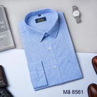 Áo sơ mi nam Anton công sở X8561 màu xanh dương họa tiết chìm dài tay lịch sự