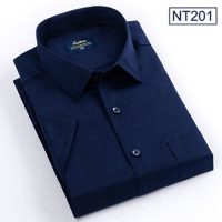 Áo sơ mi nam ngắn tay Anton NT201 xanh tím than kẻ caro giải pháp thoáng mát cho mùa hè