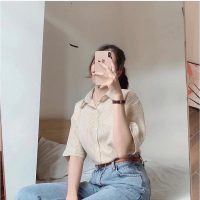 Áo sơ mi nữ kẻ sọc vải xốp cộc tay bốn màu thời trang công sở mới nhất