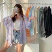 Áo sơ mi voan tàng hình đi biển phong cách oversize mỏng nhẹ dễ dàng phối đồ nữ