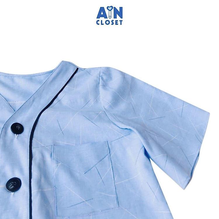 Áo sơ mi xanh cho mẹ cổ chữ V chất cotton Âu nhẹ nhàng và đầy nữ tính