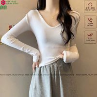 Áo thun cotton co giãn cổ tim Hiền Trần Boutique tay dài lựa chọn tối ưu thu đông