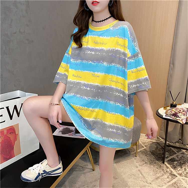 Áo thun nữ form rộng kẻ màu mã 02 sự kết hợp tuyệt vời giữa cá tính và dịu dàng