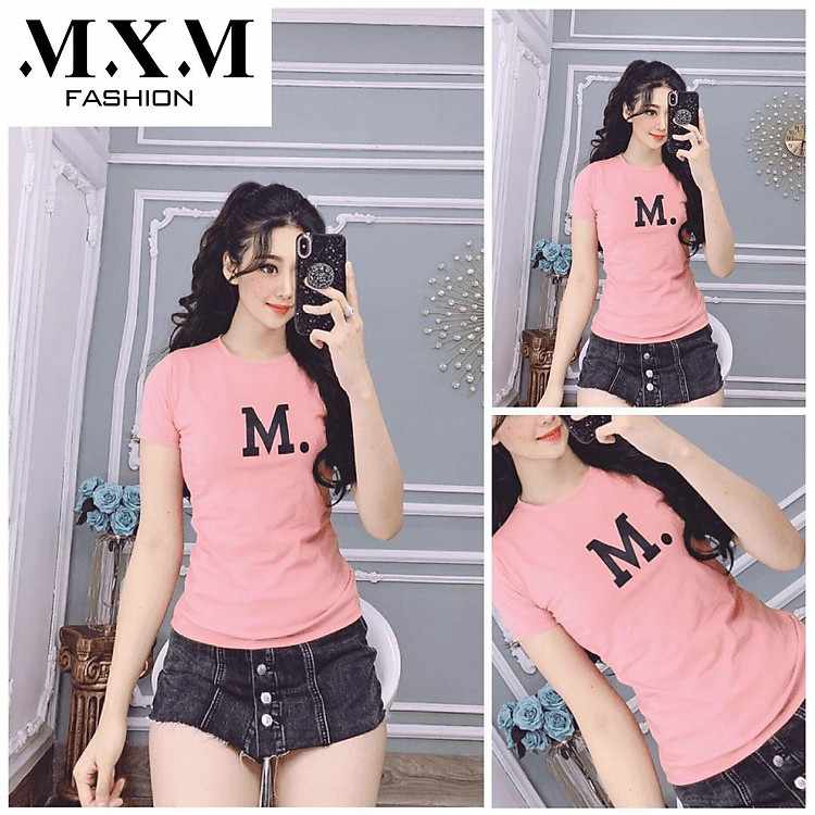 Áo thun nữ MXM in chữ M cổ tròn chất thun 4 chiều ôm body siêu tôn dáng ANU003