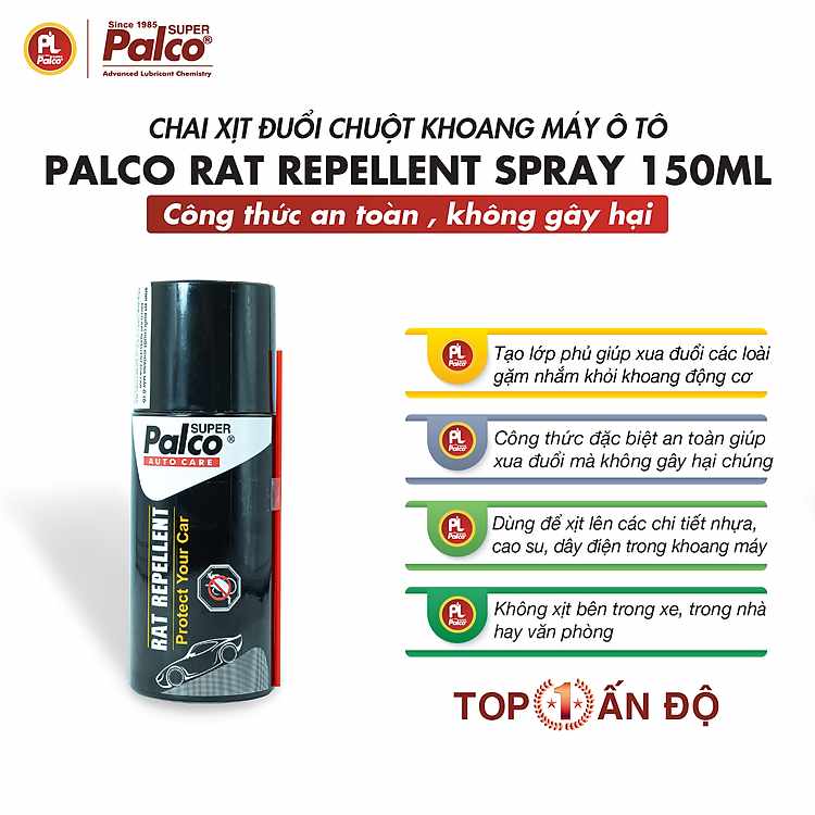 Bình xịt đuổi chuột khoang máy PALCO nhập khẩu Ấn Độ 150ml bảo vệ xe hơi khỏi chuột cắn phá