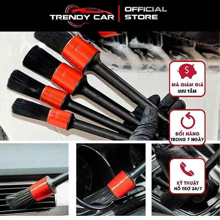 Bộ 5 chổi cọ tròn Trendy Car chuyên dùng vệ sinh khe kẽ nội thất ô tô