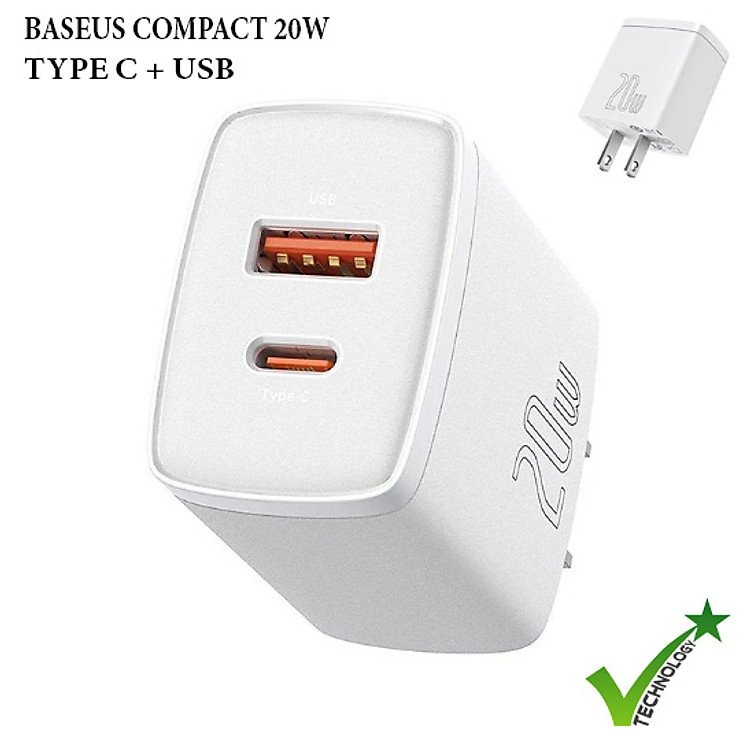 Bộ củ sạc nhanh Baseus Mini 20W hai cổng sạc thông minh an toàn tuyệt đối cho người dùng