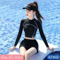 Bộ đồ bơi nữ KT603 phong cách trẻ trung với quần hai lớp và áo khóa kéo tiện dụng