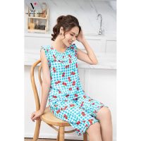 Bộ lanh mặc nhà nữ Vicci BN181 tay ngắn nhún bèo phối quần lửng họa tiết sang trọng