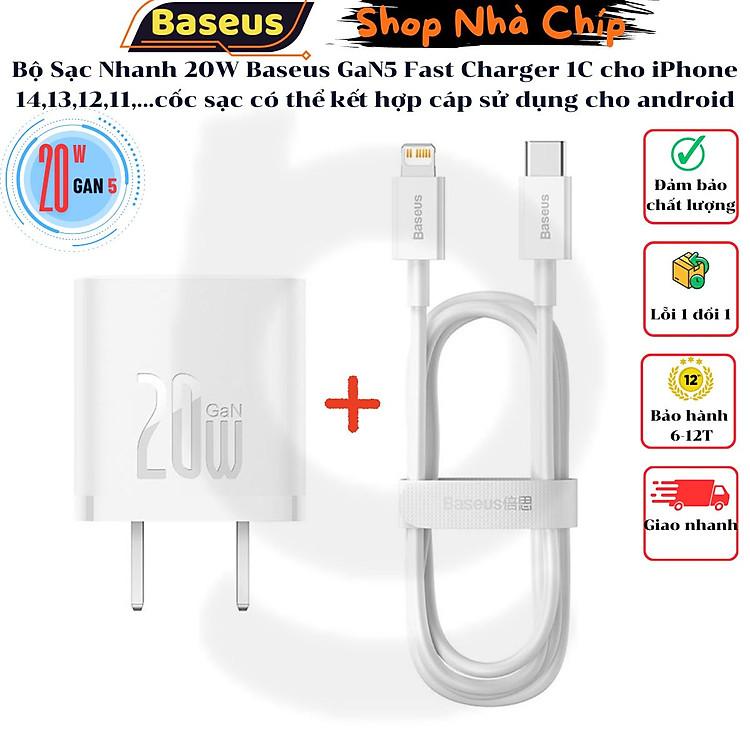 Bộ Sạc Nhanh Baseus GaN5 20W Phụ Kiện Chính Hãng Cho iPhone Samsung Hỗ Trợ PD QC